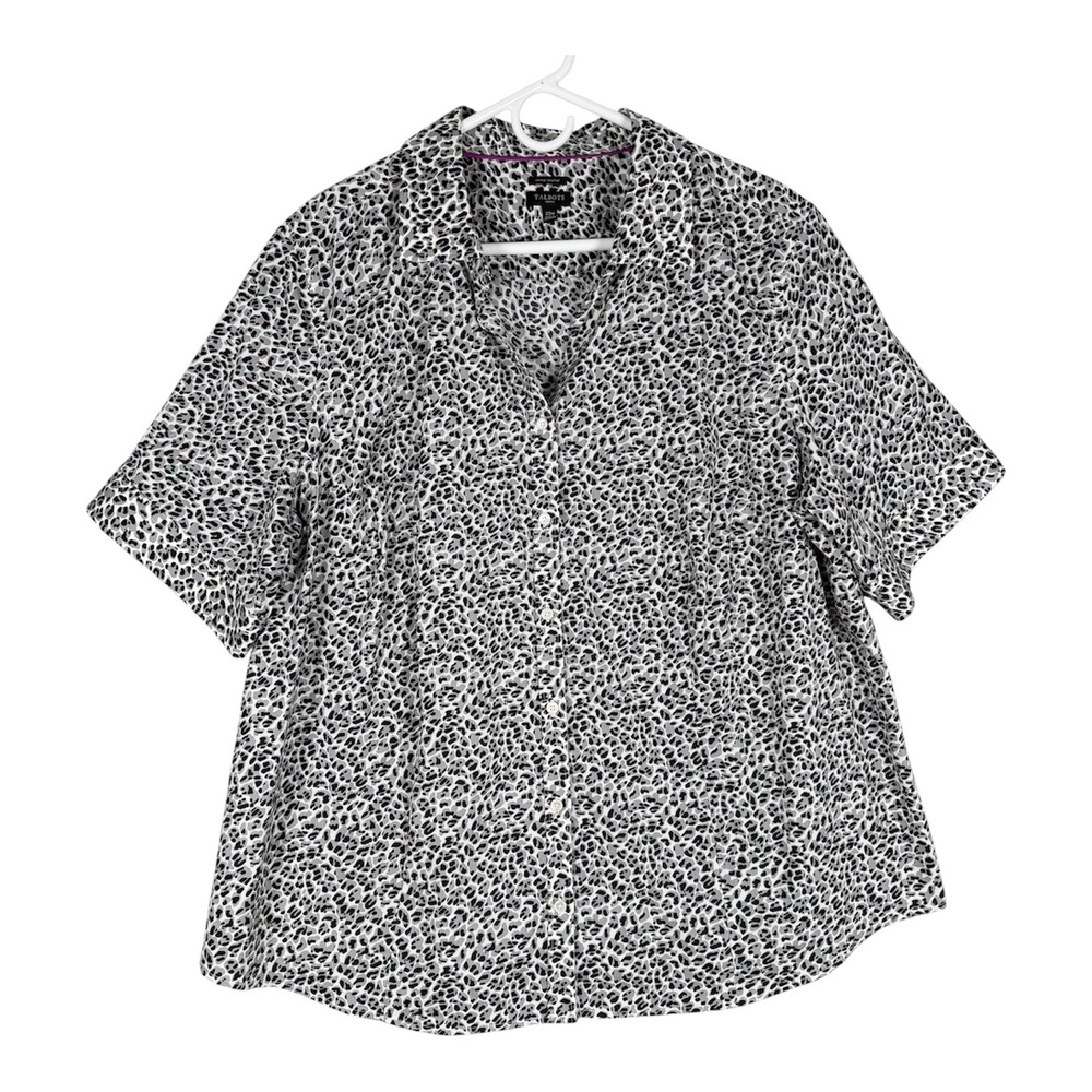 Talbots Size-20W Woman Grey Leopard Button Down Shirt Short Sleeve